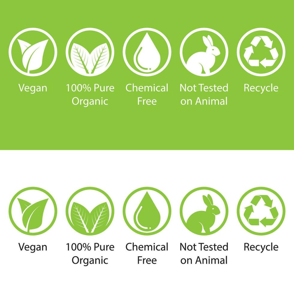 vegano puro químico gratis no probado en animales recyle icono vector etiqueta la seguridad símbolo