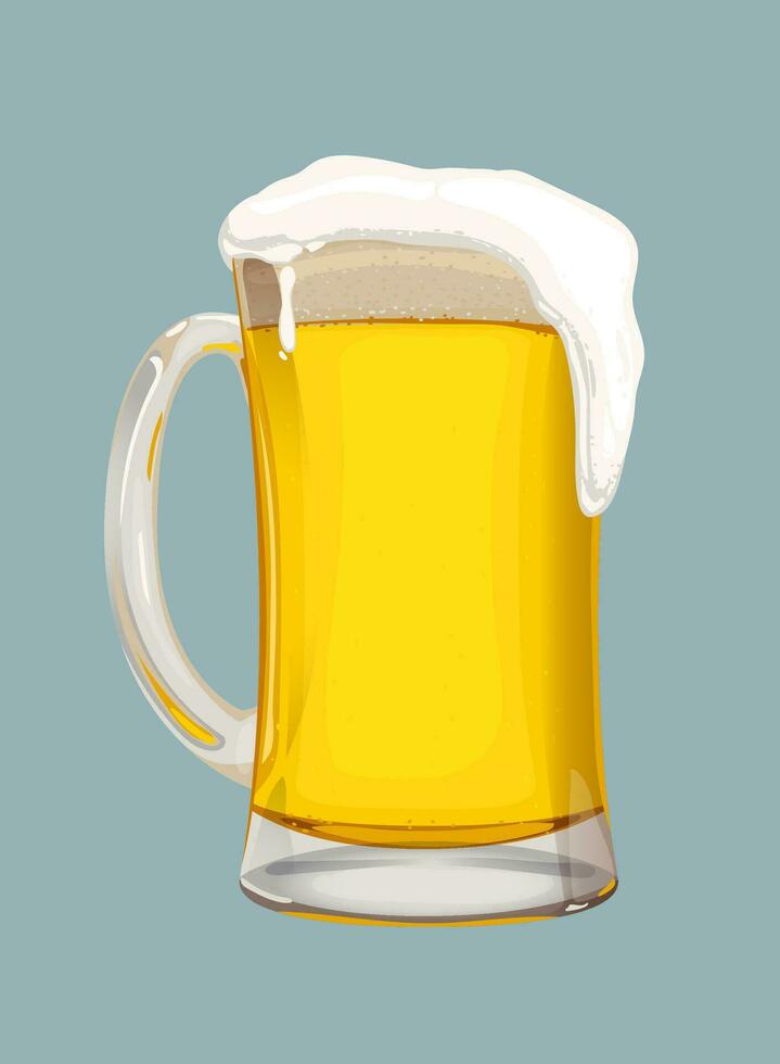 Beer with white foam in a glass mug. Vector illustration for the Oktoberfest festival. An element for the design of a craft brewery or a bar menu.