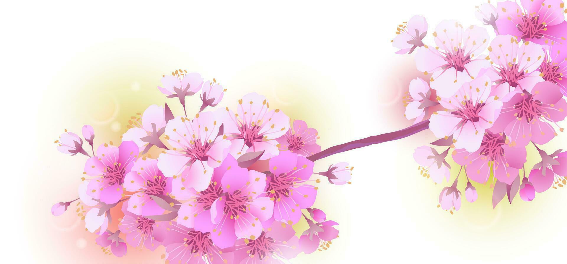 Sakura is a symbol of love on a white background. Blooming branch of Japanese cherry. Design for any purpose. Realistic illustration. A romantic concept for a mother's day gift. Retro style. vector