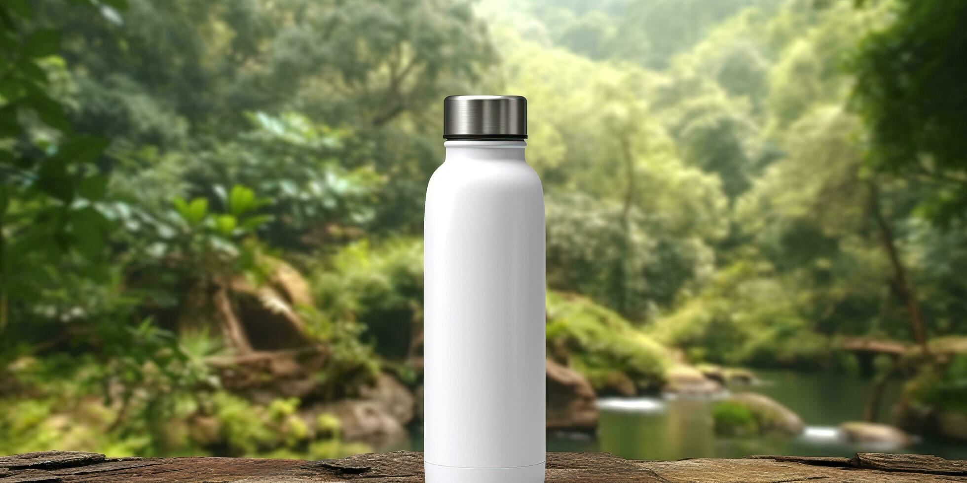 White Blank bottle Mockup with natural theme background. AI Generative photo