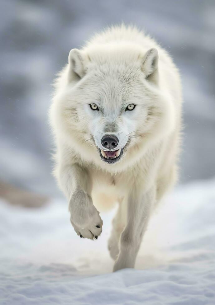 The Wolf Gaze, A Moment of Life in the Arctic Wilderness. AI Generative photo