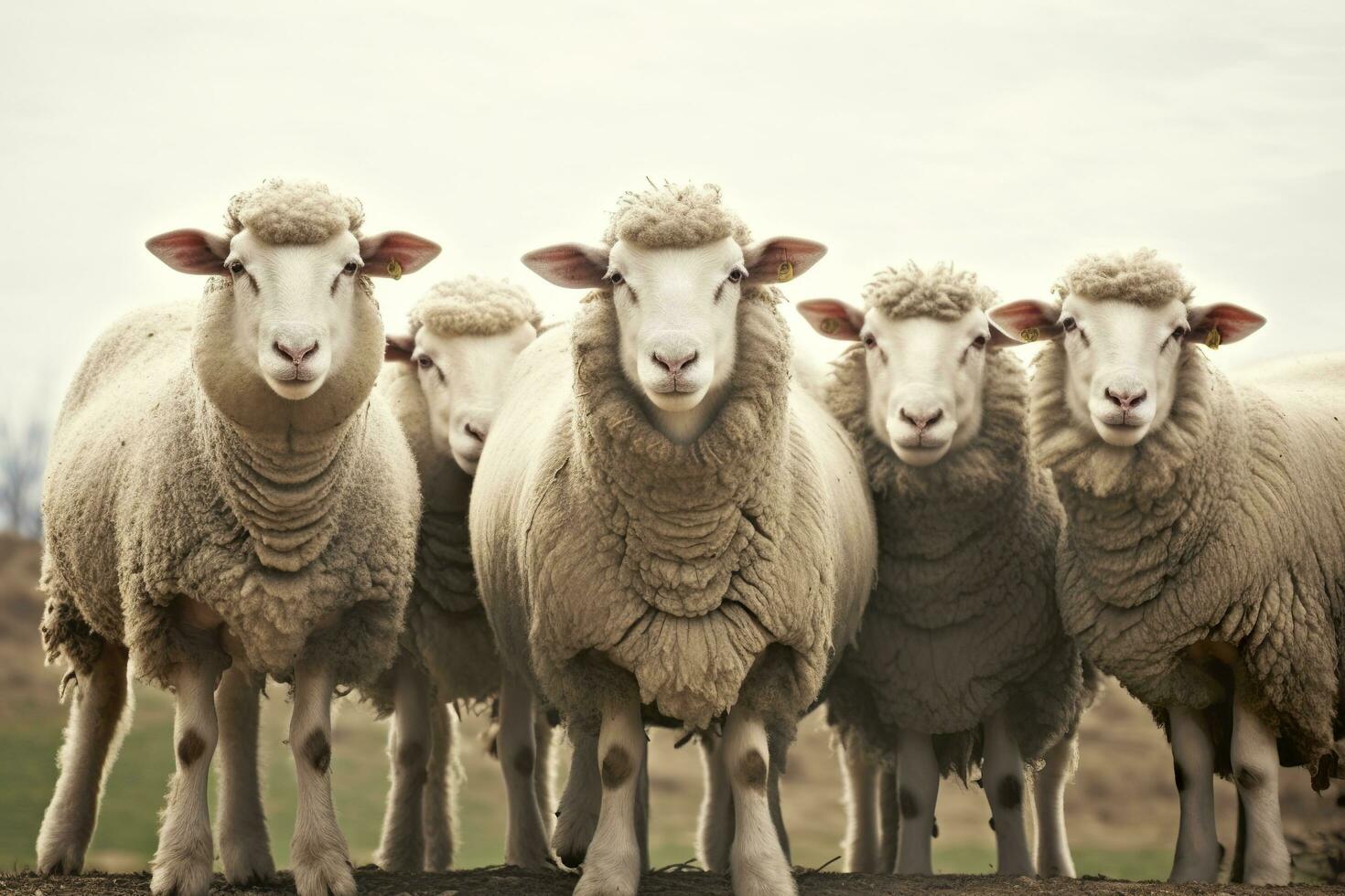 un grupo de oveja en pie al aire libre. generativo ai foto