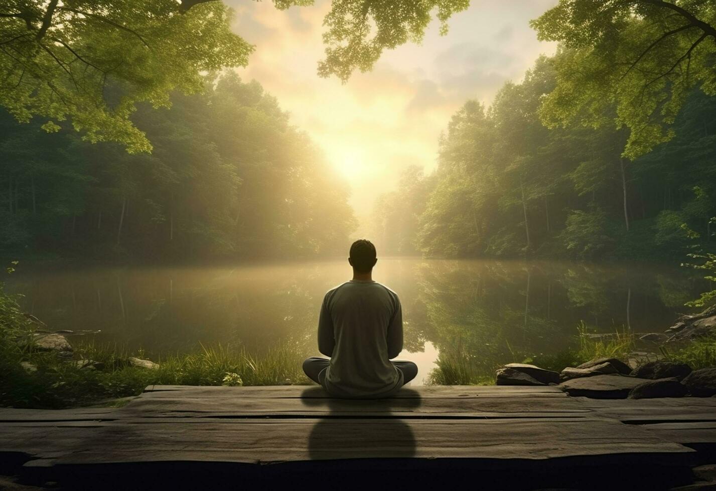 ai generativo foto de un hombre practicando atención plena y meditación en un pacífico natural ambiente sony a7s realista imagen, ultra alta definición, alto diseño muy detallado