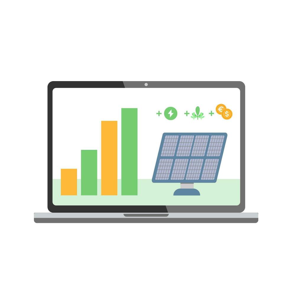 monitor con solar paneles infografía vector ilustración