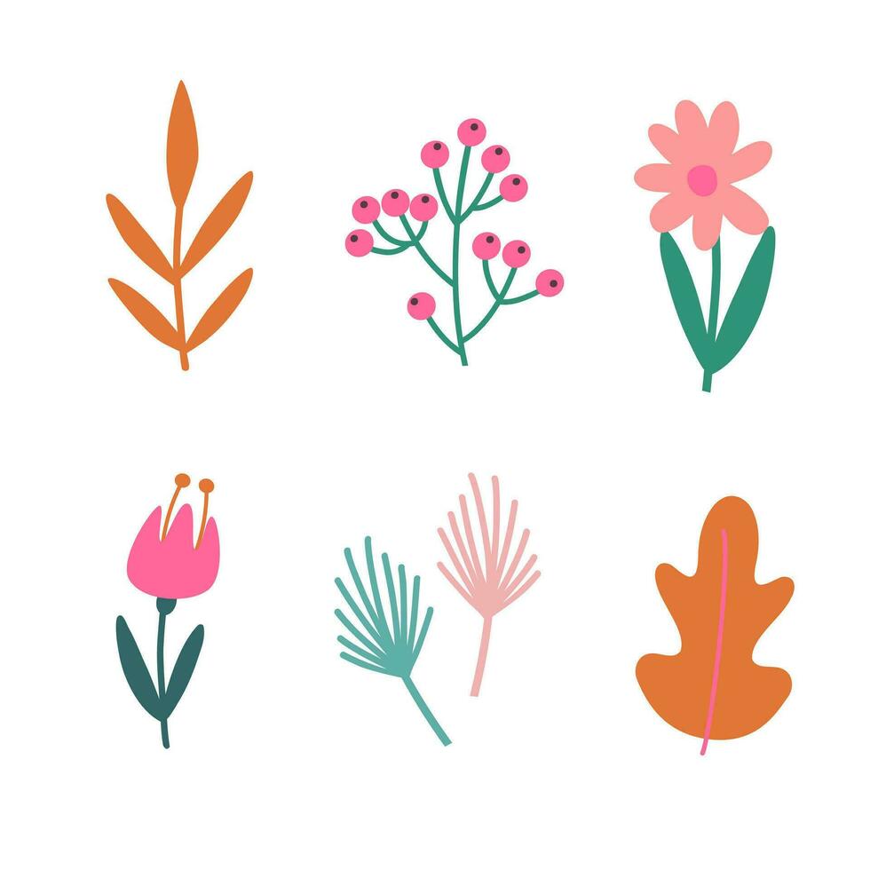 Autumn leaves and flowers, floral elements in trendy fall colors. Vector perfect for prints, flyers, banners and invitations.