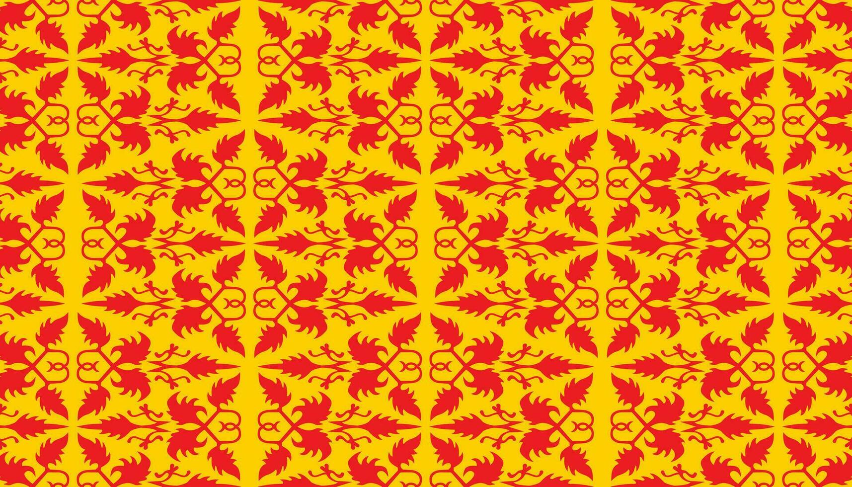 Traditional Classic Malay handwoven red Songket like batik from Indonesia or ethnic pattern with yello threads vector, floral mandala from malaysia or Riau. fabric seamless ornament decorative vector