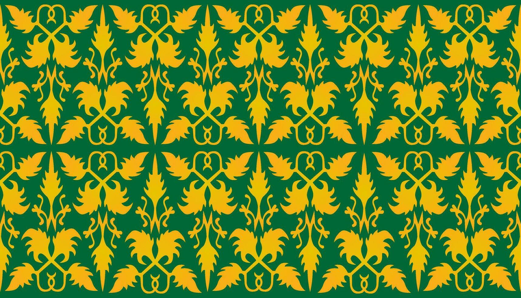 Traditional Classic Malay handwoven green Songket like batik from Indonesia or ethnic pattern with gold threads vector, floral mandala from malaysia or Riau. fabric seamless ornament decorative vector