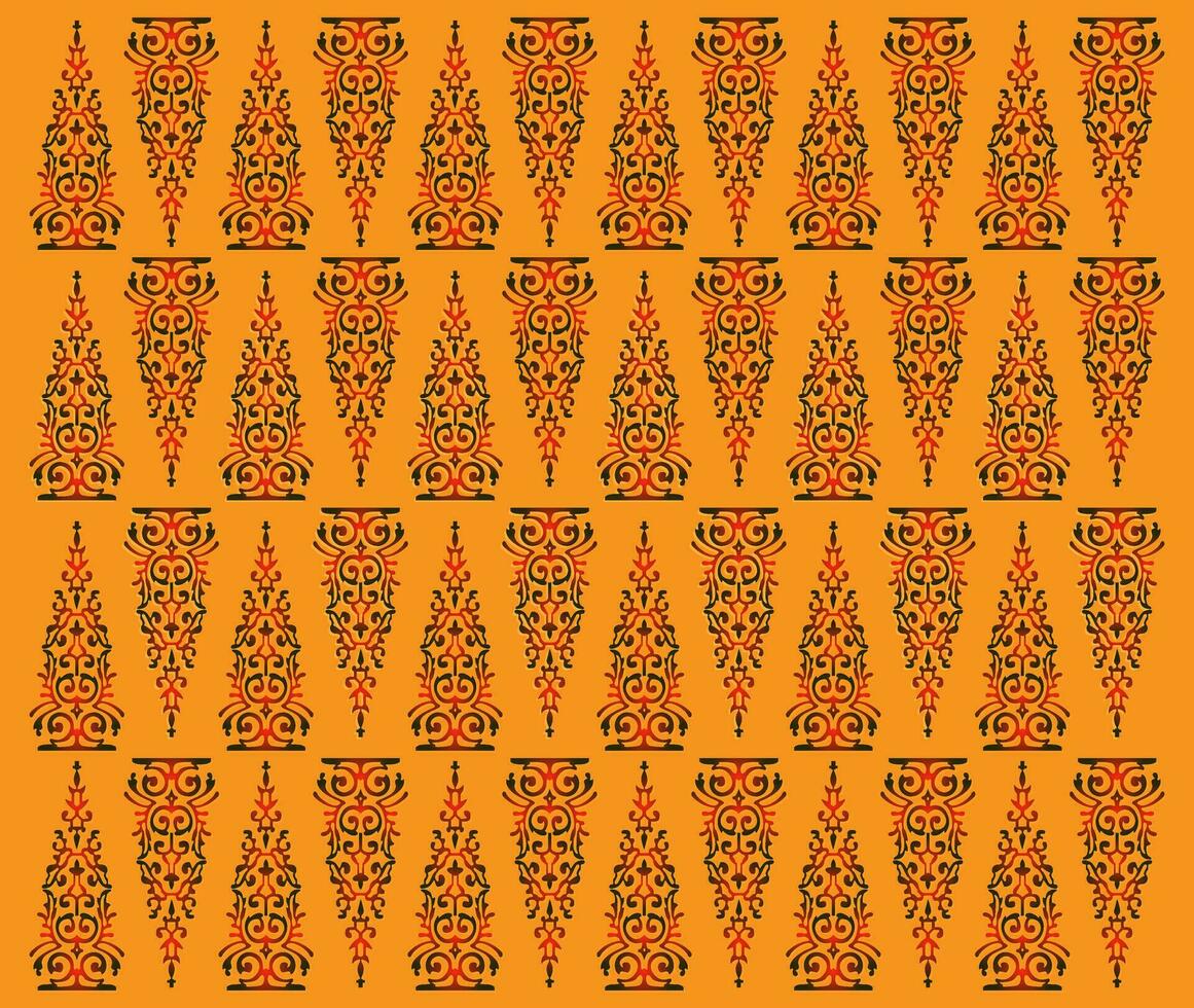 tradicional clásico malayo tejidas a mano rojo Songket me gusta batik desde Indonesia o étnico modelo con yello hilos vector, floral mandala desde Malasia o riau. tela sin costura ornamento decorativo vector