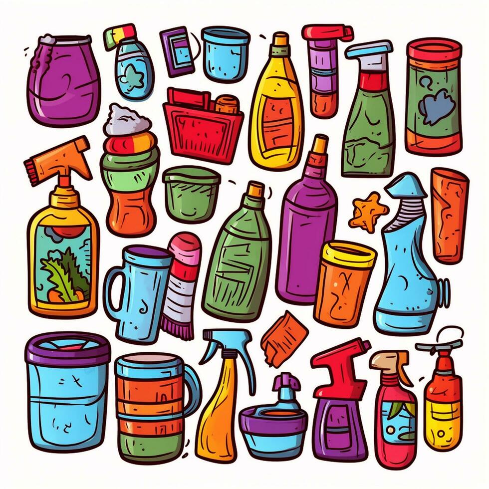 cleaning supplies doodle isolated illustration photo