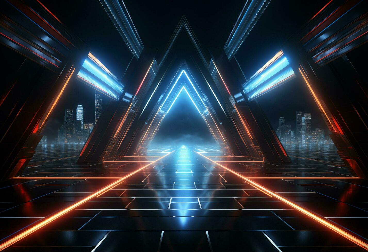 Ai Generative Neon illuminated futuristic backdrop realistic image, ultra hd, high design very detailed photo
