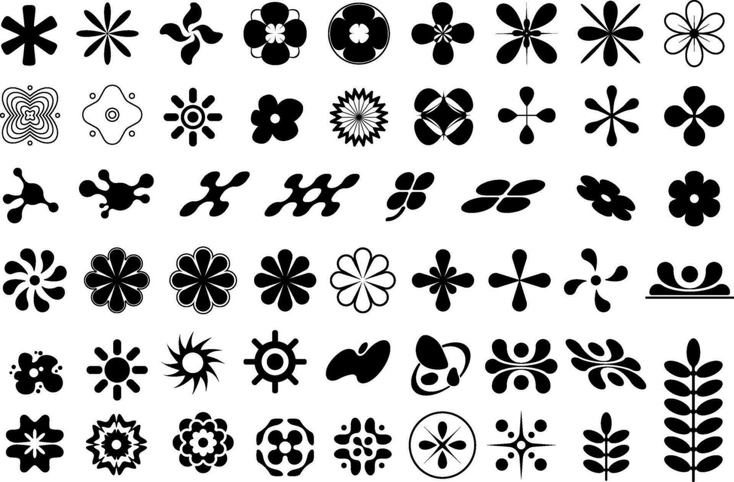 retro futurista floral medio siglo moderno diseño logo íconos vector