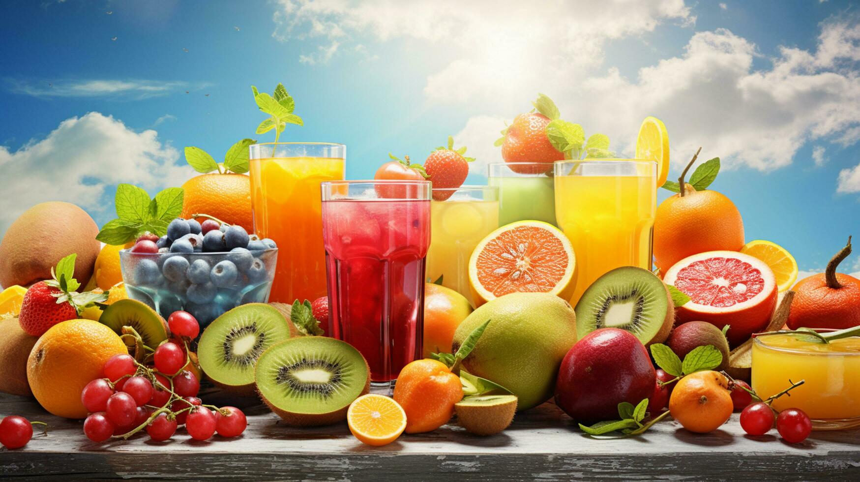 photo a front view fresh fruit cocktails with fresh fruit slices ice cooling on blue, drink juice co