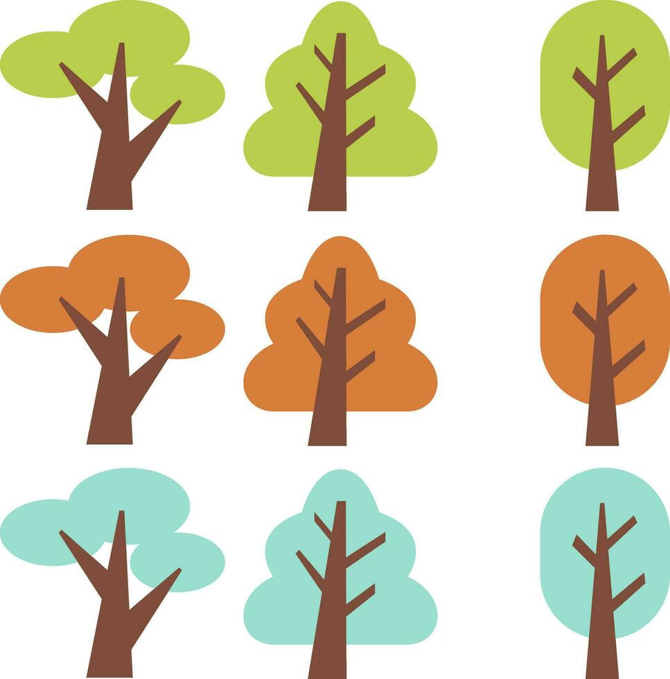 Flat trees set. Flat forest tree nature plant isolated eco foliage. vector