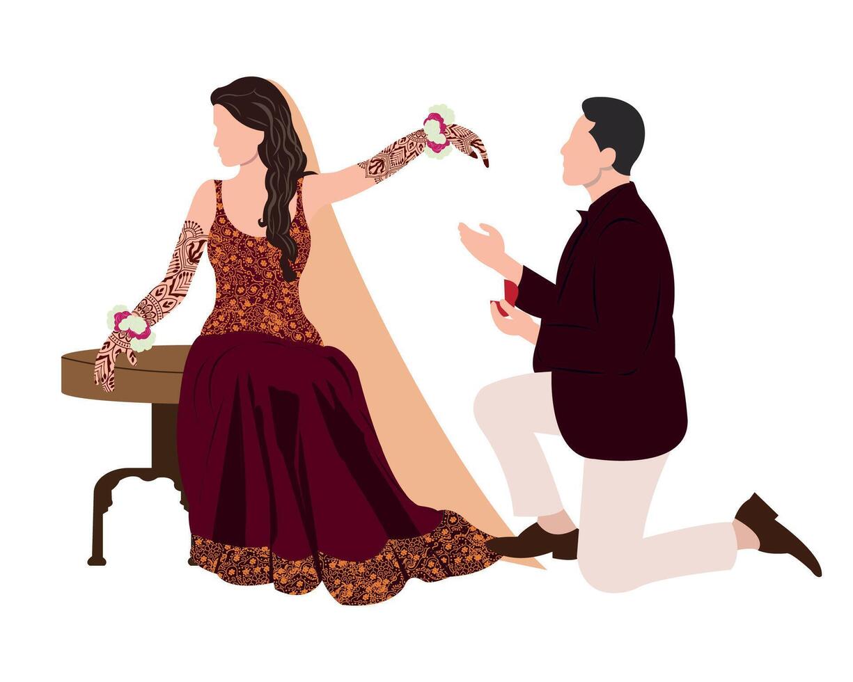 vector indian wedding couple illustration for wedding invitation cards