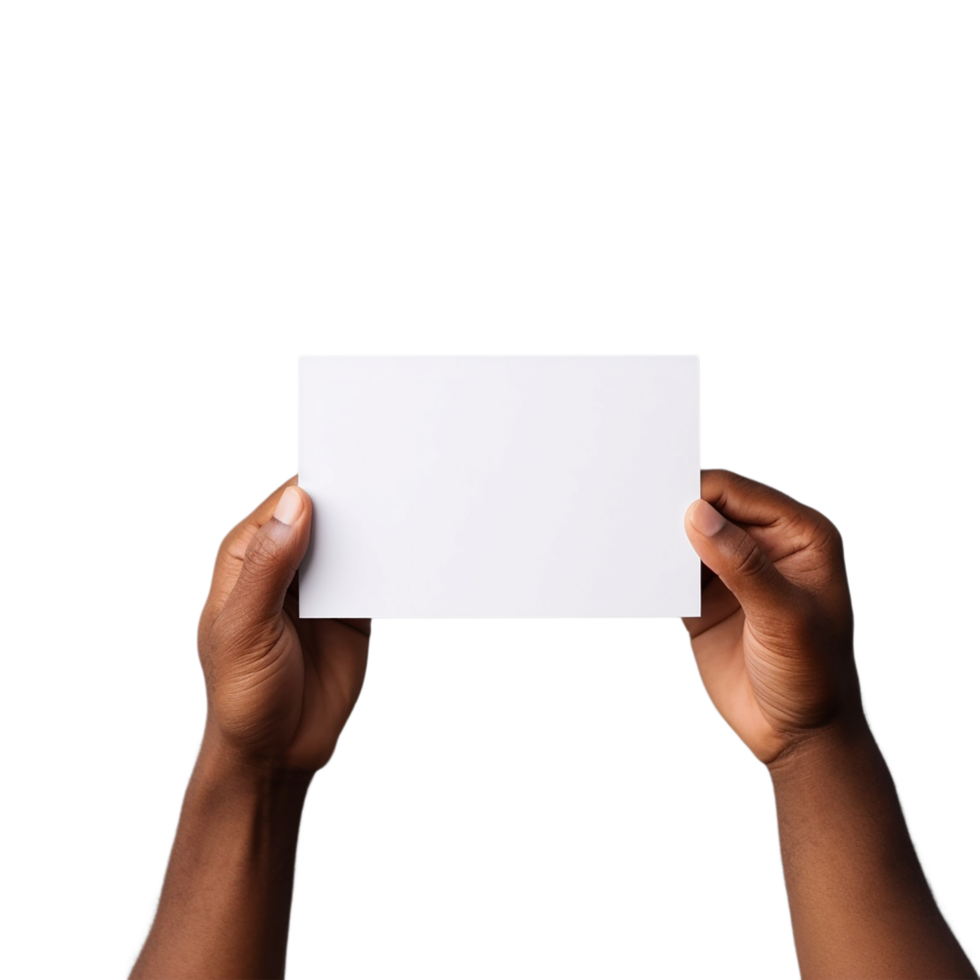 Hands Holding A White Card, Hands Holding Blank Paper Png, Blank Card With Hand, Transparent Background, AI Generative png