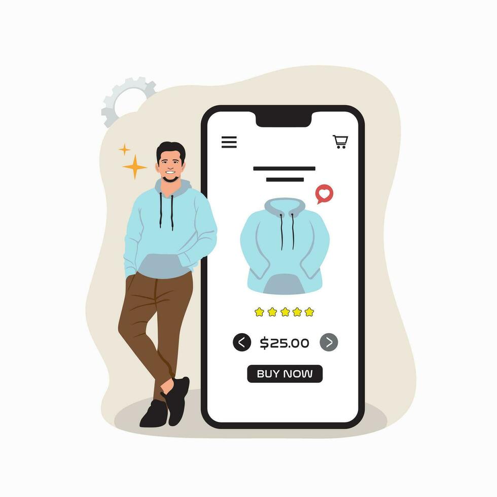 Online shopping concept. Vector illustration in flat design style. Man with credit card and mobile phone.