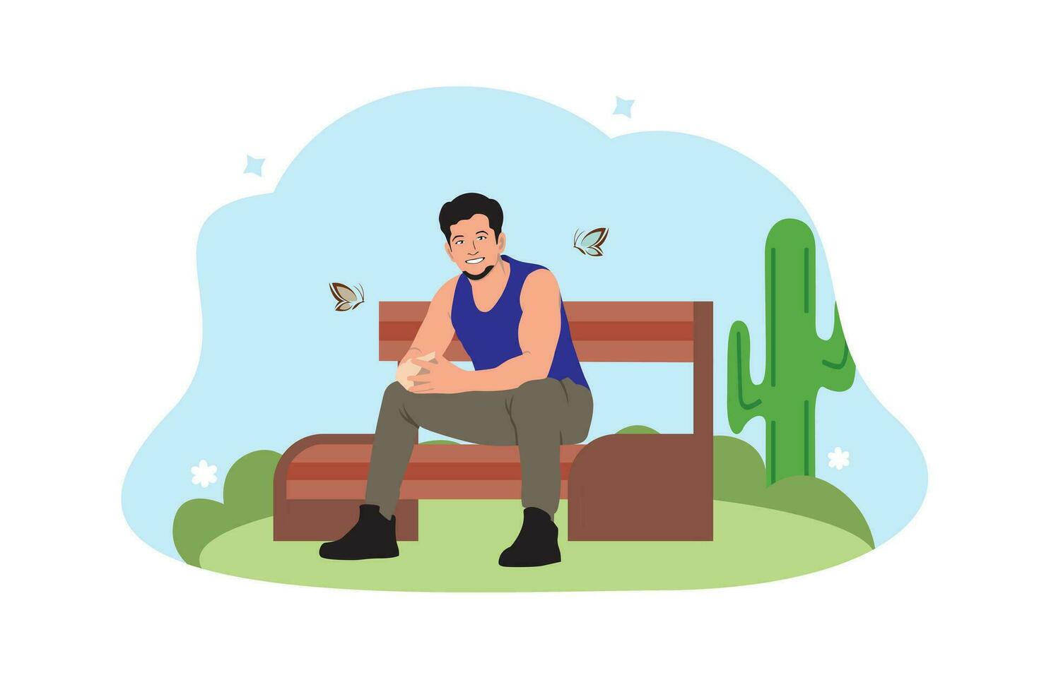 young man sitting in park chair. vector illustration design