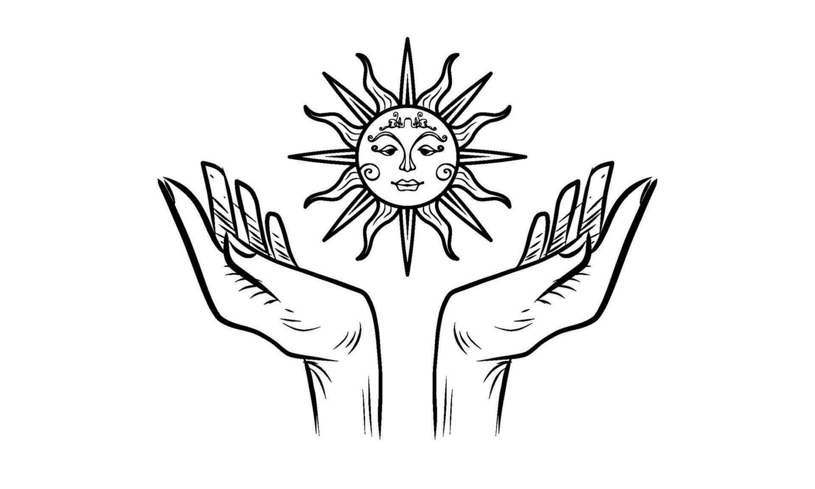 hand drawing with sun, hand line drawing, suitable for tattoos, black and white. vector
