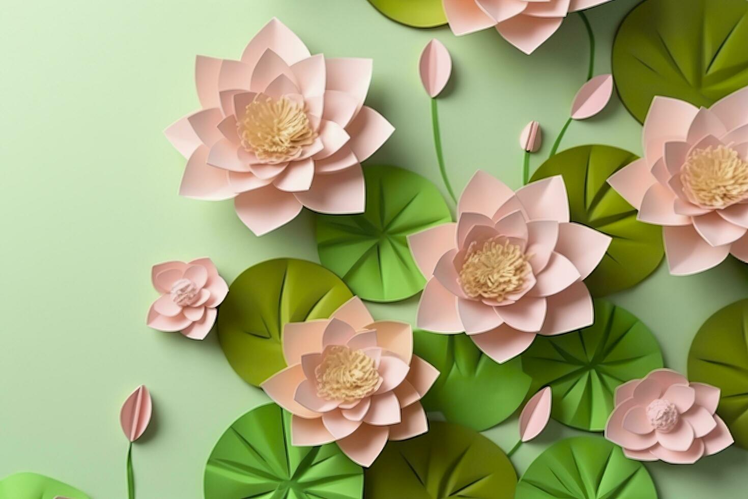 Lotus Flowers. A Shadow Box Paper Craft. Generative AI photo