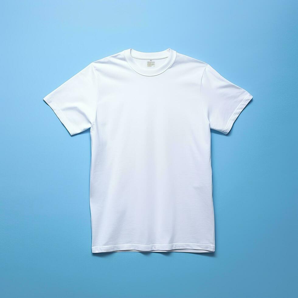 Simple White T Shirt on Soft Blue Background. AI Generative photo