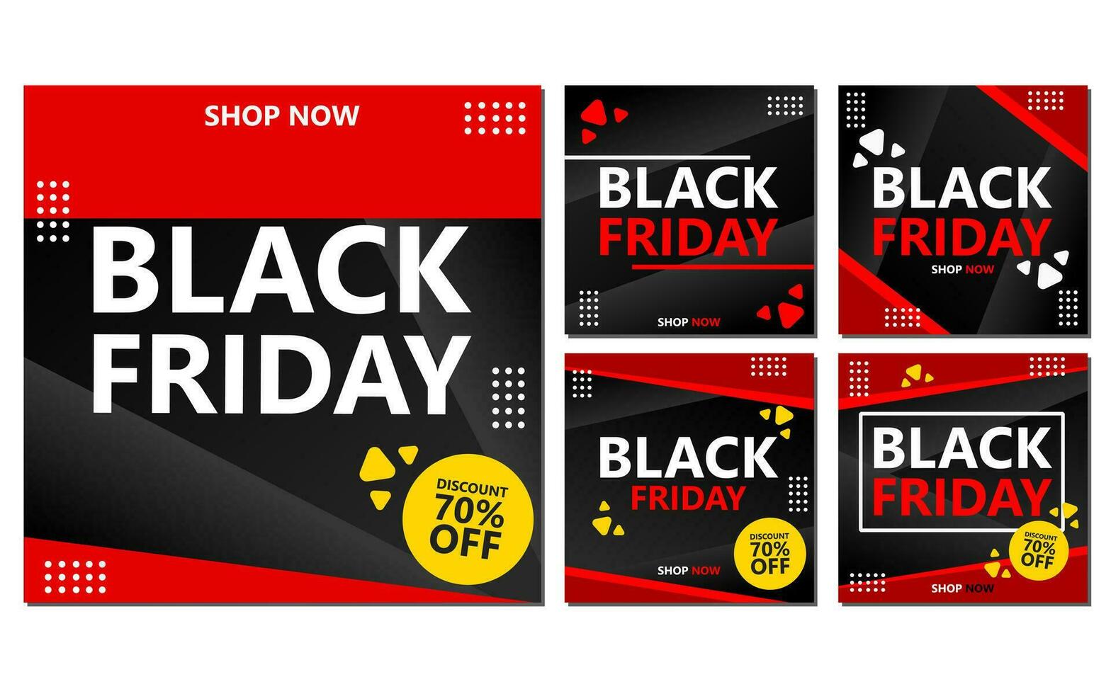 a set of black friday banners with red and black geometric shapes. Ideal for promoting sales and discounts during the Black Friday shopping event. vector