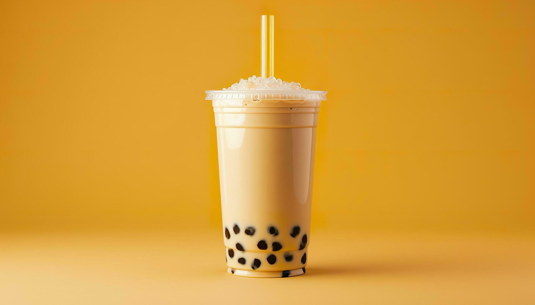 A bubble tea in a plastic cup. Generative AI photo