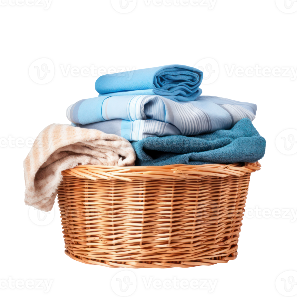 Wicker basket with clean laundry isolated png