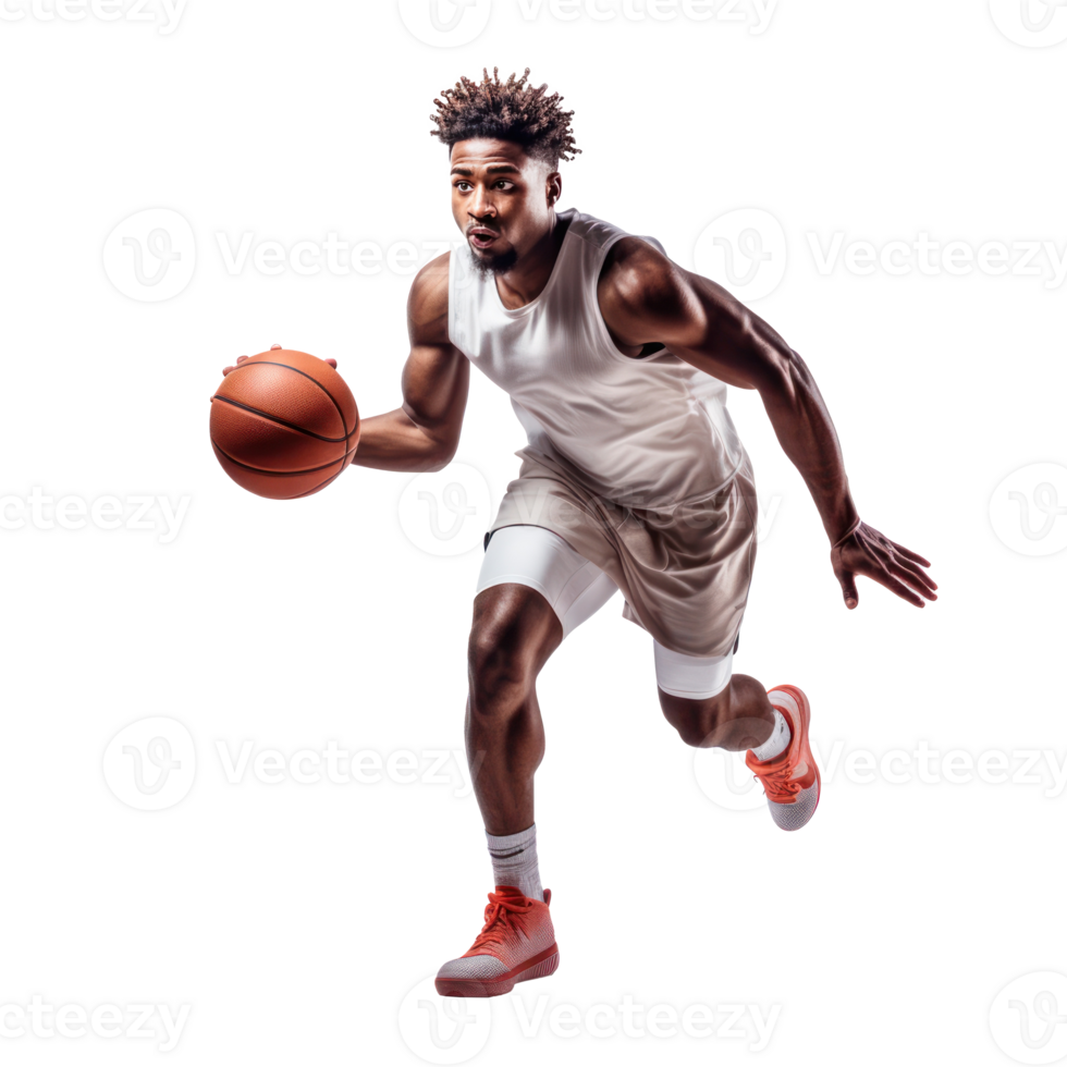 Athletic african-american male basketball player in motion png