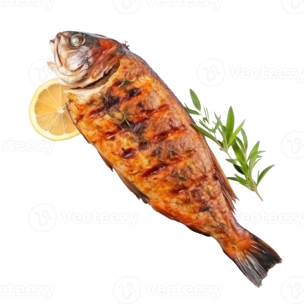 Grilled fish with lemon png