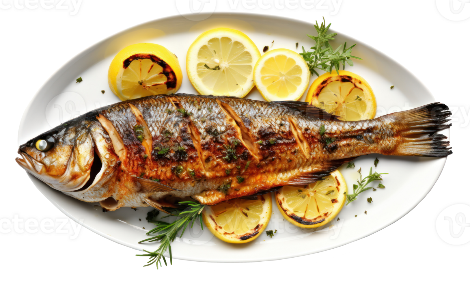 Grilled fish with lemon png
