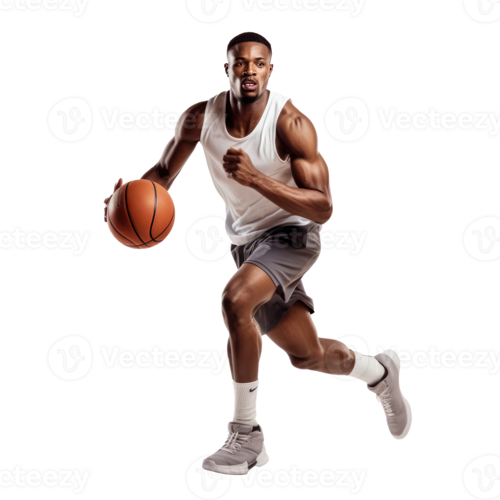 Athletic african-american male basketball player in motion png