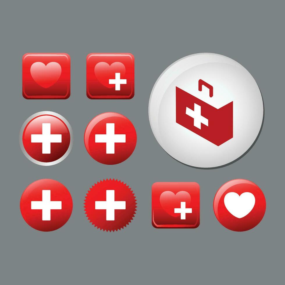 A group of red buttons with white crosses vector