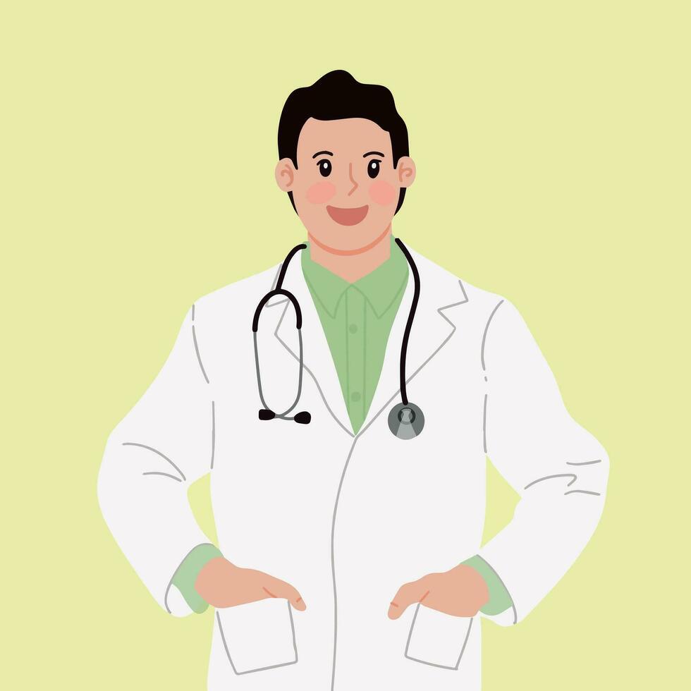 Young Male Doctor Stethoscope Bonnet Medical Stock Vector