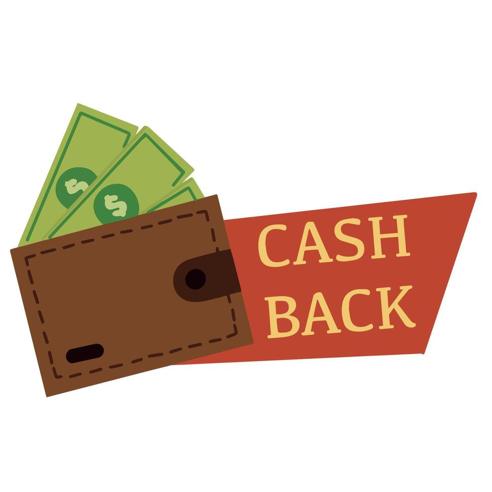 Cashback badge with wallet and money vector illustration