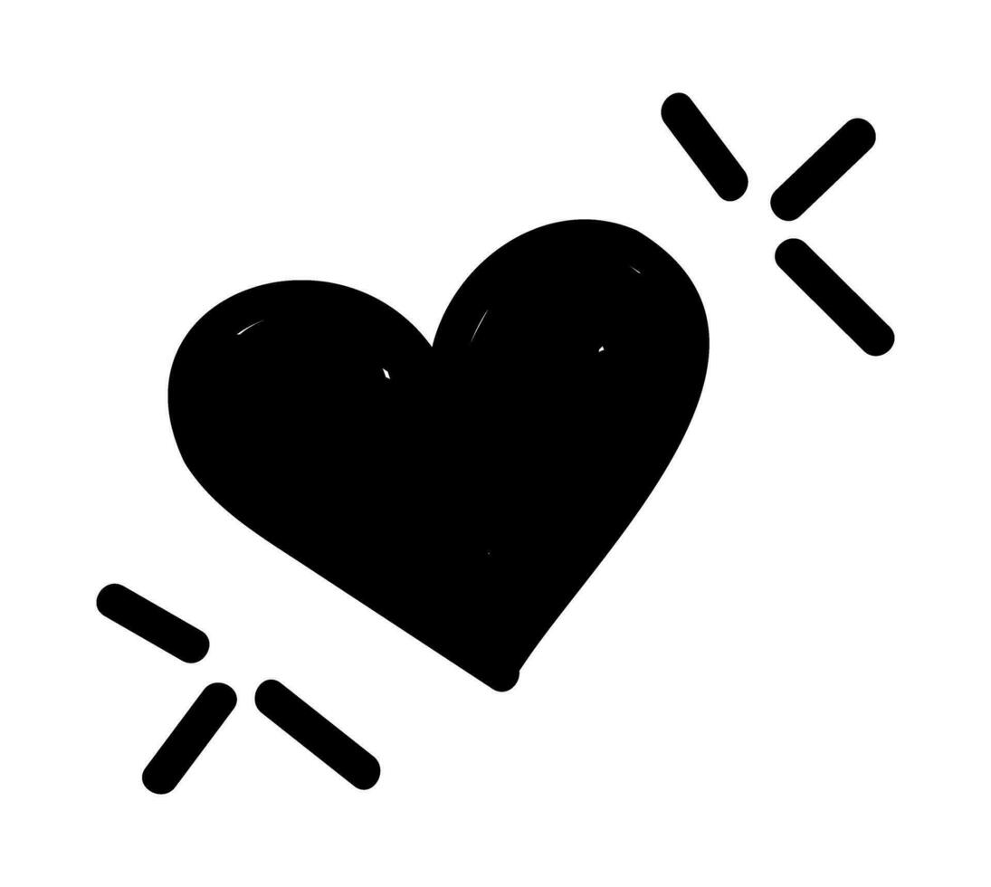 Glowing heart black doodle sticker vector illustration