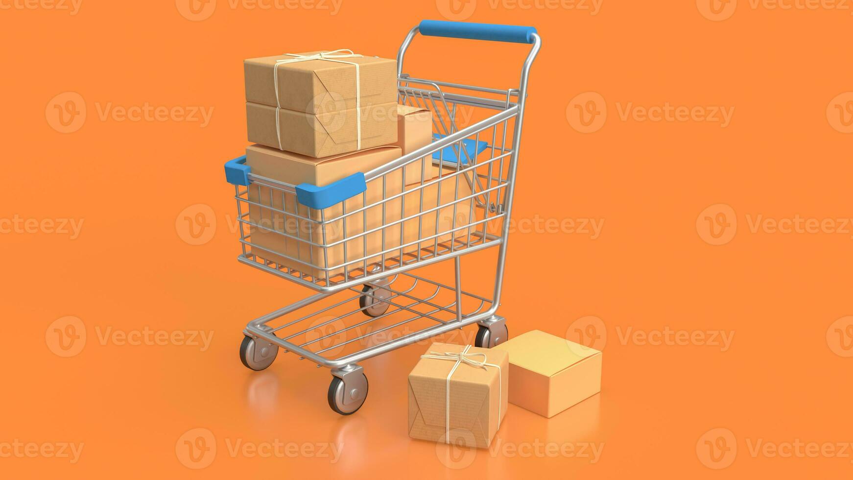 The trolley and box  for e commerces concept 3d rendering photo