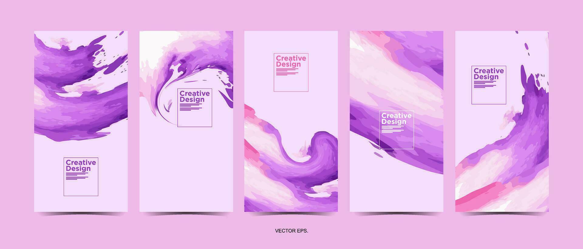 a set of four purple and pink banners with watercolor paint vector