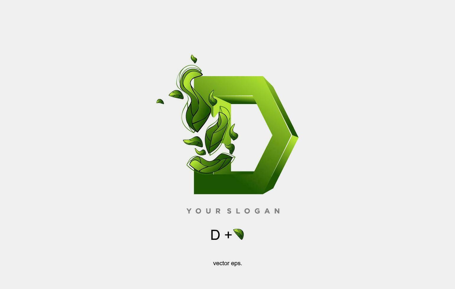 a green letter d with leaves and leaves vector
