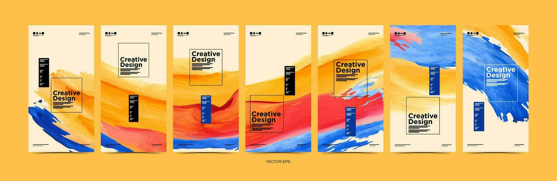 a set of seven banners with colorful paint strokes vector