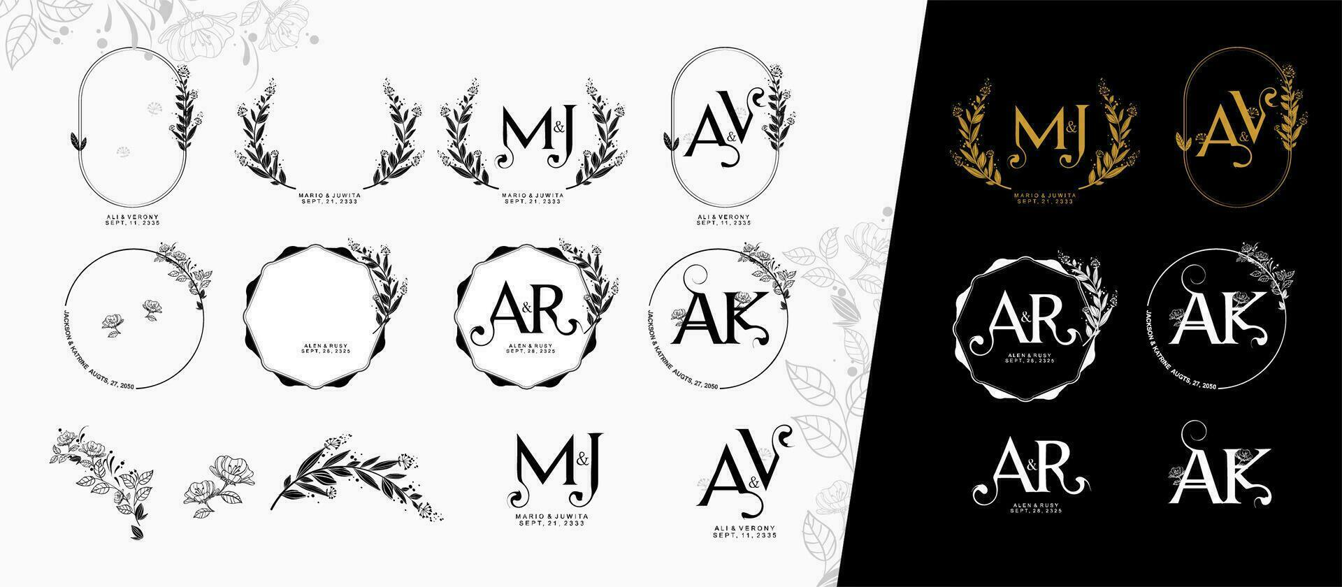 various logos and designs for wedding and wedding invitations vector