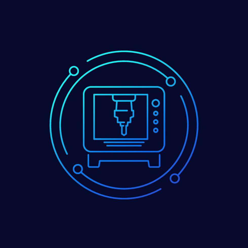 CNC machine icon, linear design vector