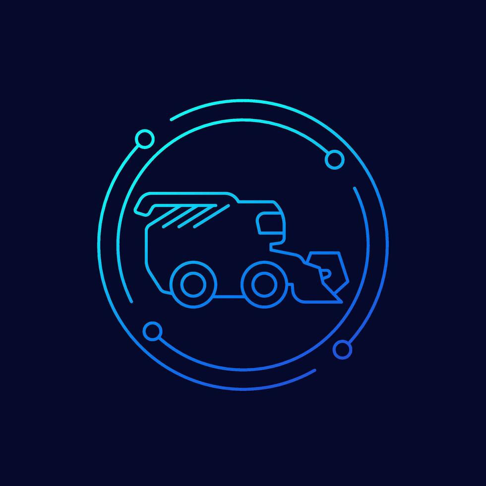 combine harvester icon, linear design vector