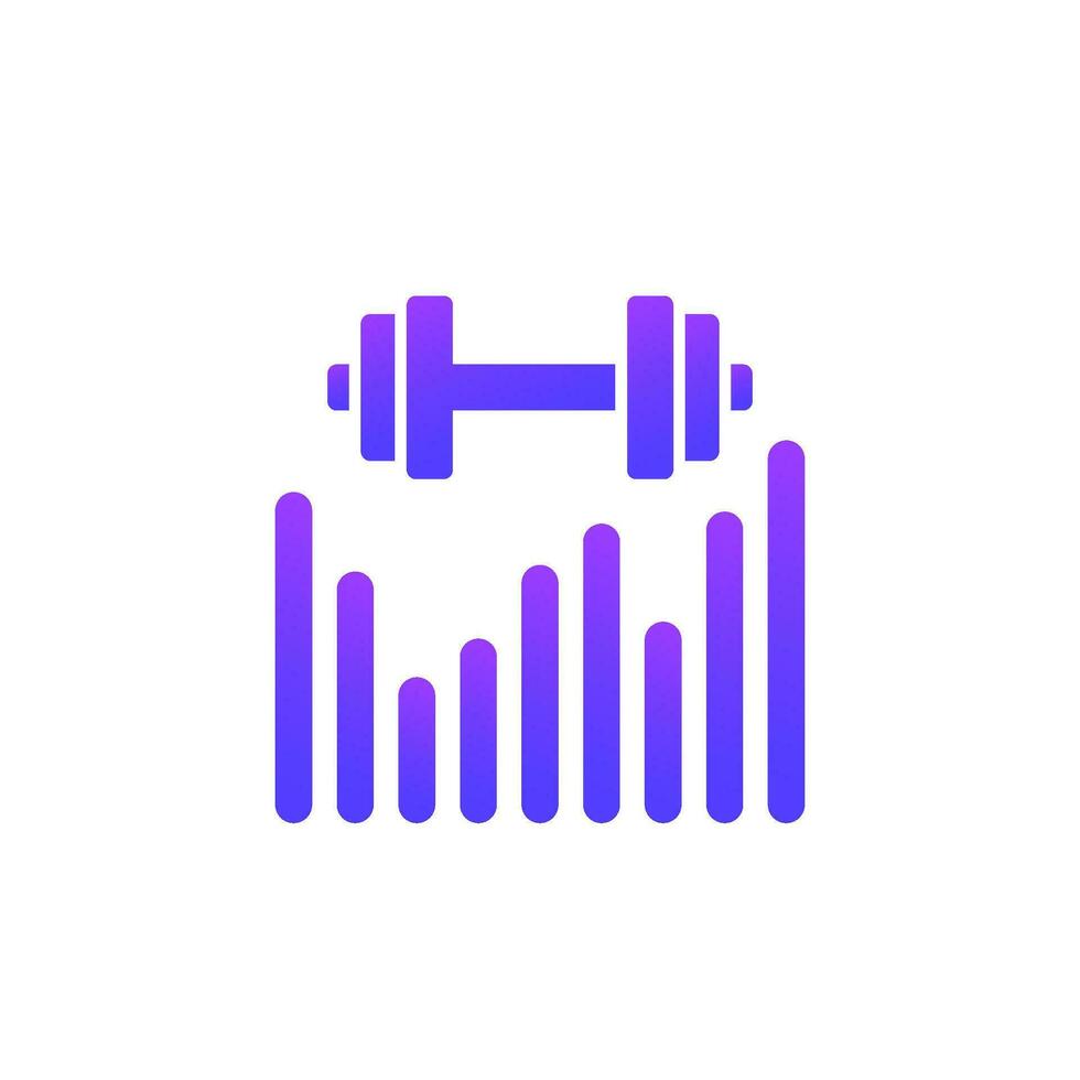 workout icon with a graph and a barbell vector