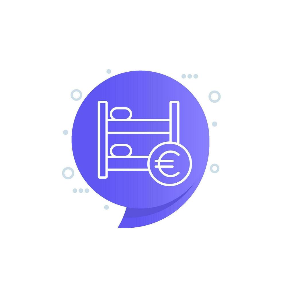 Hostel line icon with euro, vector