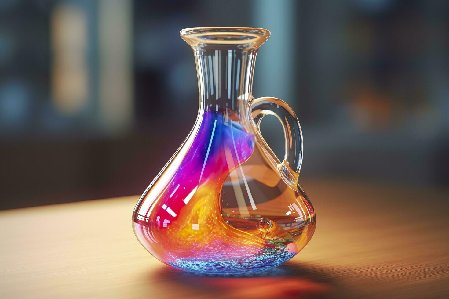 Close Up of a Science Beaker Filled with Multi Colored Liquids. AI Generative photo