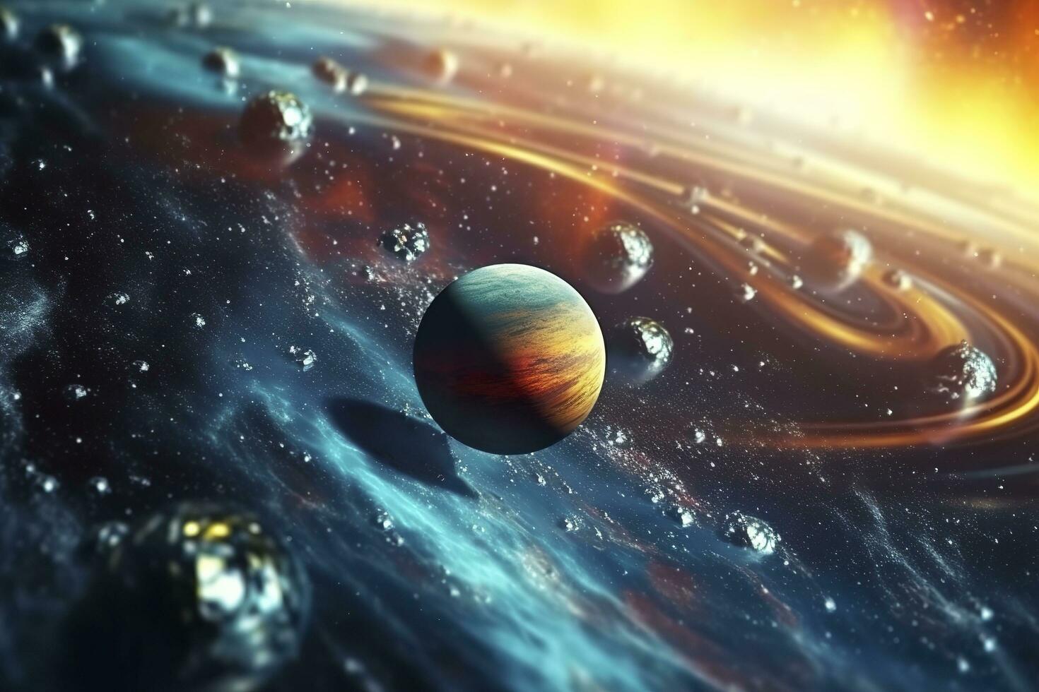 Our 3d Solar system with planets in orbits path. AI Generative photo