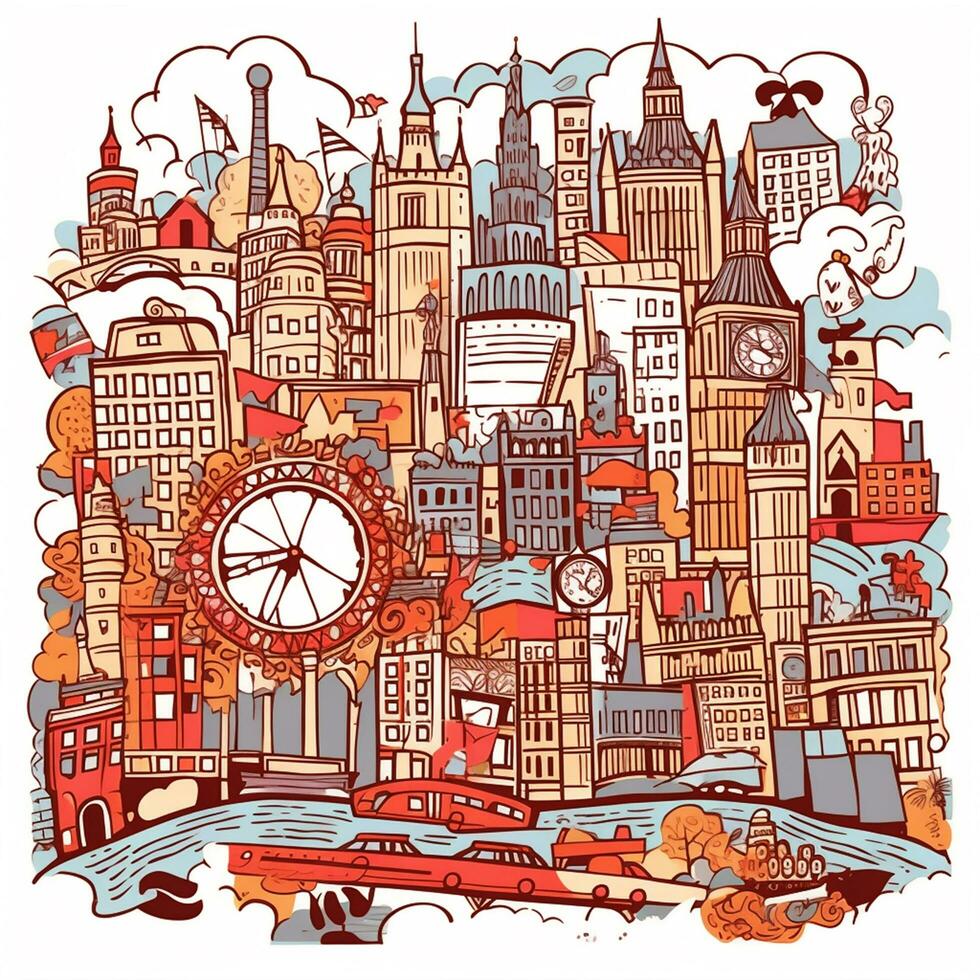 illustration of doodle london cityscape in cartoon photo