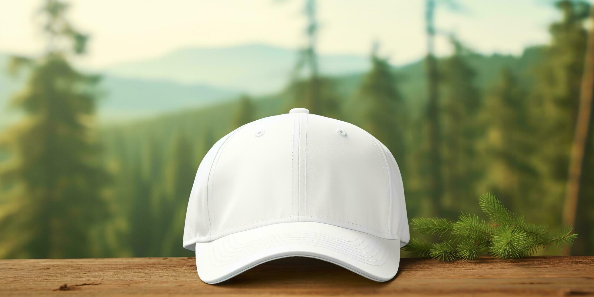 White Cap mockup on a natural background. Generative AI photo