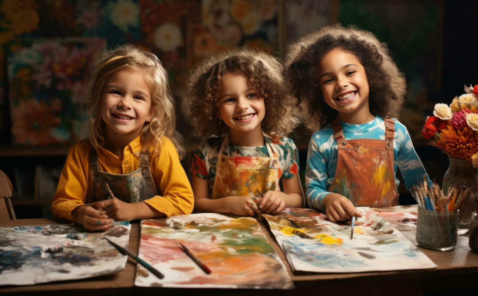 Children painting in art class photo