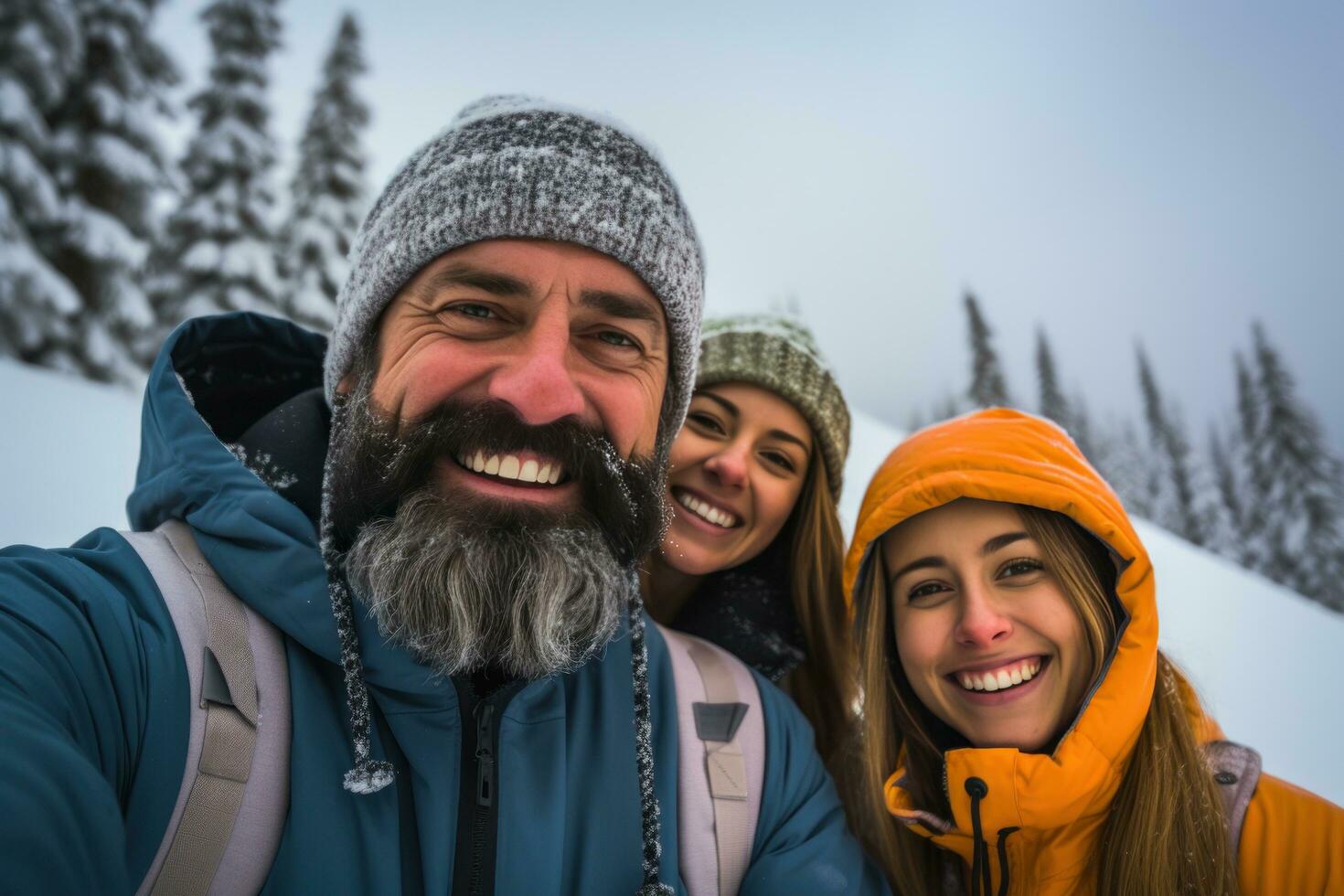 amigo y familia nieve fiesta selfie en invierno foto